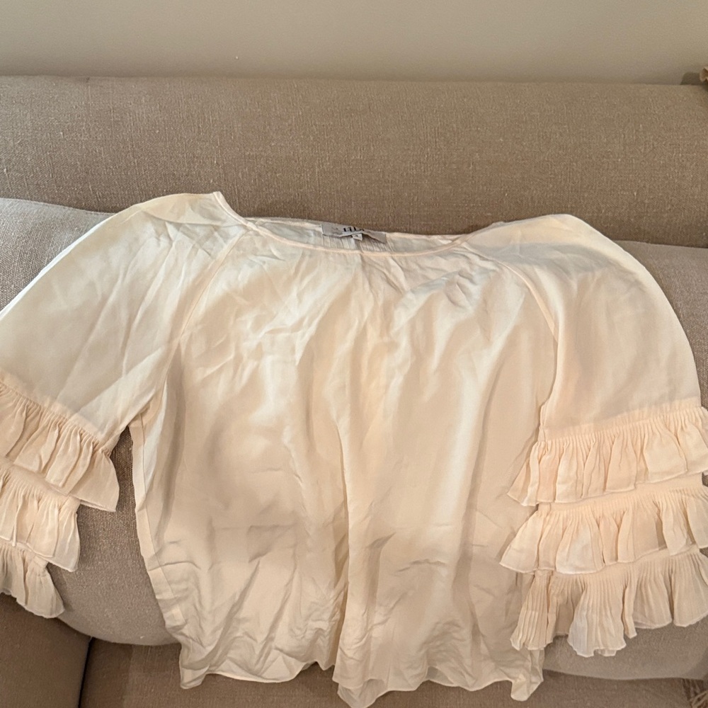 Tibi Cream Ruffle Sleeve Women's Top